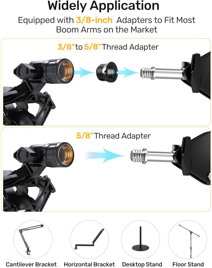 Custom Microphone Shock Mount with Metal Pop Filter for AT2020/2035 | Anti-vibration Suspension Shock Mount Mic Holder Clip, Metal Pop Filter for Audio-Technica AT2020USB, ATR2050, AT3035, AT3060 - Image 5