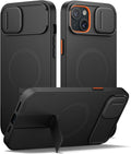 SURITCH for iPhone 14 Plus/15 Plus Case with Magnetic Camera Slide Cover and Adjustable Kickstand, Compatible with MagSafe, Shockproof Bumper Case Slim Protective Cover 6.7 Inch, Black by SURITCH