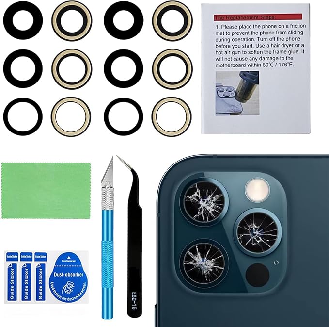2 Set Original Back Rear Camera Lens Glass Replacement for iPhone 12 Pro Max 6.7-inches with pre-Installed Adhesive and Reparing Toolkit by Perzework