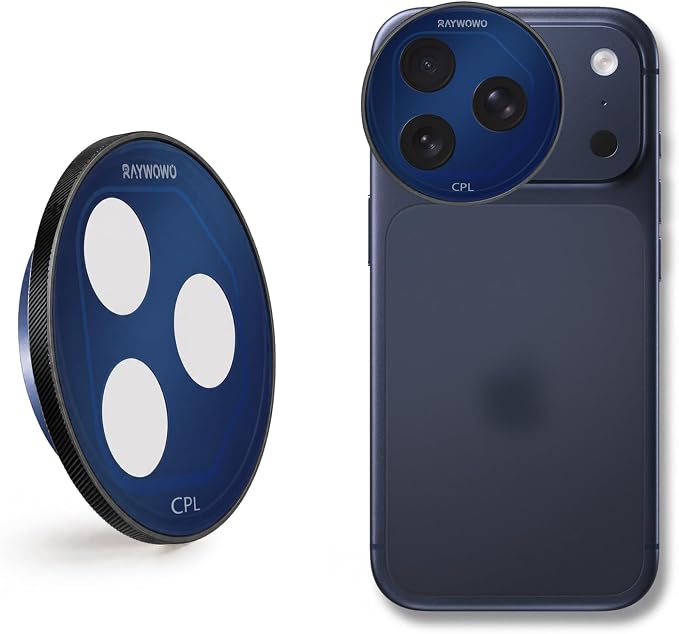 CPL Lens Filter for iPhone 17 Pro, Blue | Polarizing filter cuts glare and reflections while enhancing color and contrast; quick-install design for photos and video. by Raywowo