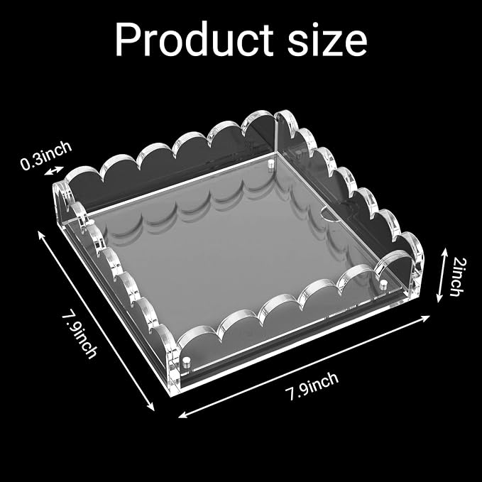 LUGUNU Scalloped Acrylic Tray with Magnetic Mat – Customizable for Photos, Artwork, or Messages, 7.9x7.9in, Non-Slip Base, Thick Transparent Acrylic Tray for Home Decor, Office, Gift for Women - Image 2