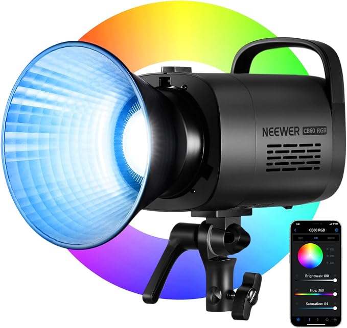 NEEWER CB60 RGB 70W LED Video Light with App Control, Bowens Mount COB Full Color Continuous Output Lighting 18000Lux/1m CCT 2700K-6500K CRI97+ 17 Scenes for Photography/Studio Video Recording by Neewer