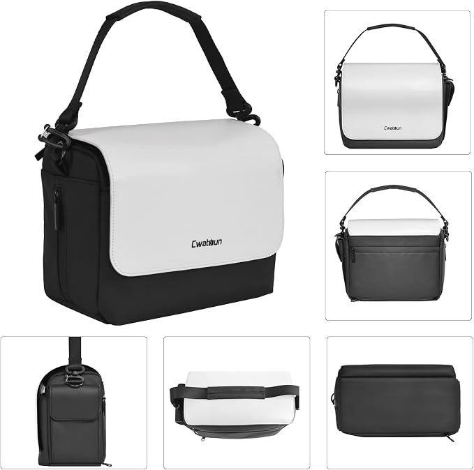 Cwatcun Camera Shoulder Bag, Waterproof Crossbody Case, Compact Photography Backpack, Compatible with Canon/Nikon/Sony/Fuji DSLR/SLR/Mirrorless Camera, Lens and Accessories, White - Image 9