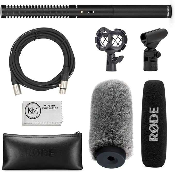 Rode NTG2 Condenser Shotgun Microphone Bundled with Universal Shockmount + Fur Windshield + XLR Microphone Cable + Cleaning Cloth (5 Items) by R%C3%98DE