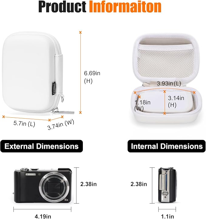 Cwatcun Digital Camera Case, Compact Protective Pouch for Kodak/Canon/Sony | Fits cameras up to 4.9"x3.5"x2.2". 900Dscratch-resistant, water-repellent, 3-layer shockproof sponge, detachable wristband. - Image 7