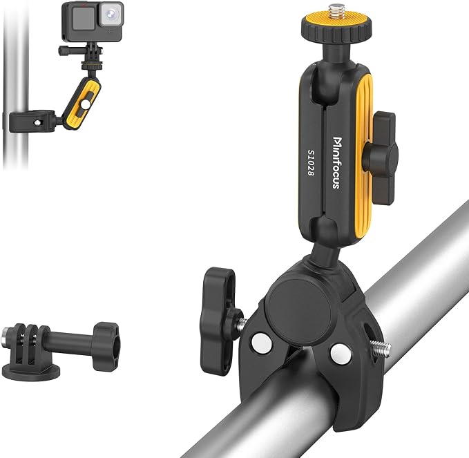 MINIFOCUS Super Clamp with 360° Dual Ball Head Magic Arm, 1/4" Thread Screw, Action Camera Clamp Mount Adapter for DSLR, Monitor, Action,Insta360 for Desk Tripod Tube Crossbar Bike/Motorcycle by MINIFOCUS