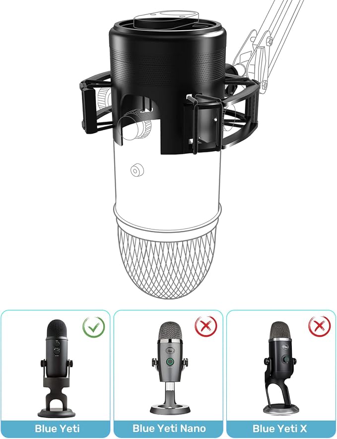 Custom Built for Blue Yeti Shock Mount with Pop Filter, 2026, Suspension | Anti-Vibration Elastic Suspension, Holder Clip & Screw Adapter, 2026 Upgrade, Compatible with Blue Yeti Mic, Podcast&Studio - Image 4
