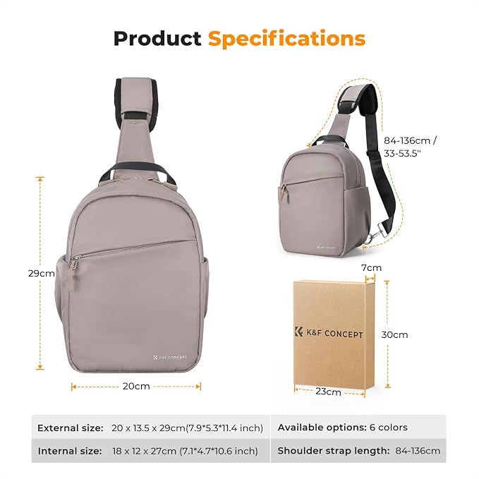 K&F CONCEPT Camera Sling Bag, Compact Crossbody Bag for DSLR Mirrorless | Lightweight Fabric, with Tripod Holder, Quick Access & Custom Dividers, Men & Women, for Sony Canon Nikon, Gray Pink, BS06 - Image 8