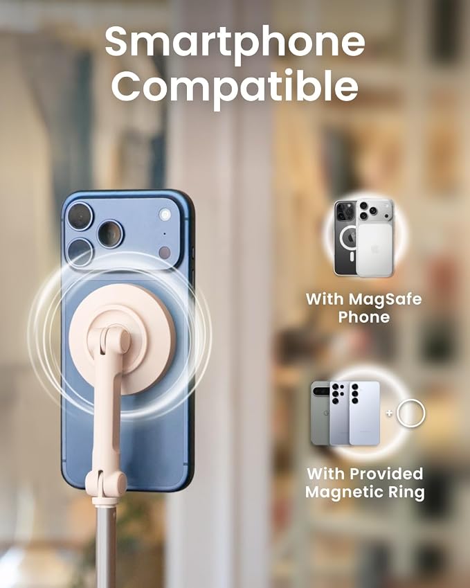 KraftGeek Magnetic Phone Tripod for iPhone, JustTap Tripod for MagSafe | 66" Auto-Open Selfie Stick Tripod, N52 Magnetic Mount, Portable Phone Tripod Stand for Travel, Video Recording & Vlogging - Image 7