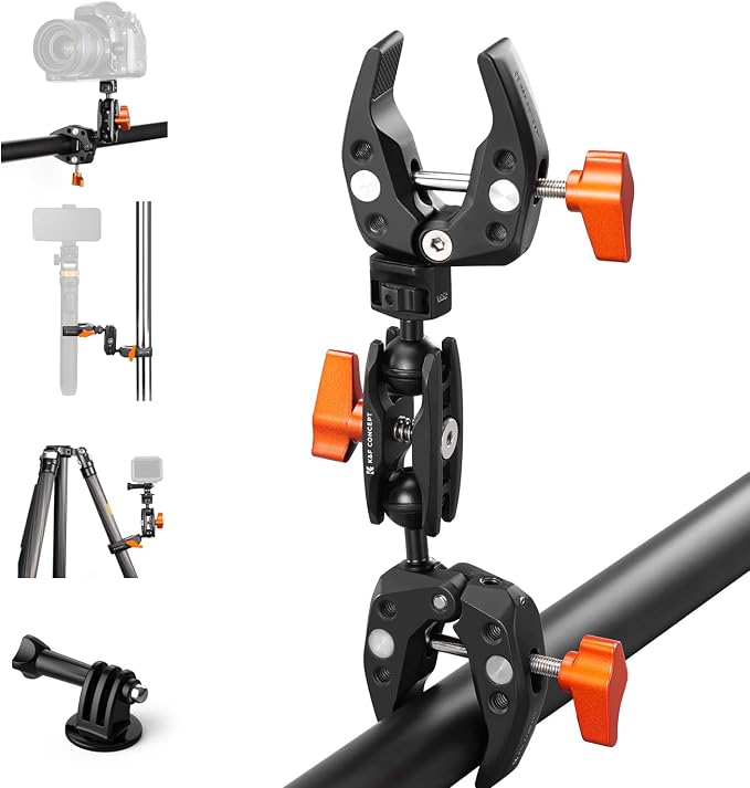 K&F CONCEPT Double Super Clamp Camera Mount with 1/4" Threads Metal Clamp | for Chair, Pole, Tripod, Desk, Flag, Umbrella, Motorcycle Mount, MS25 by KFCONCEPT