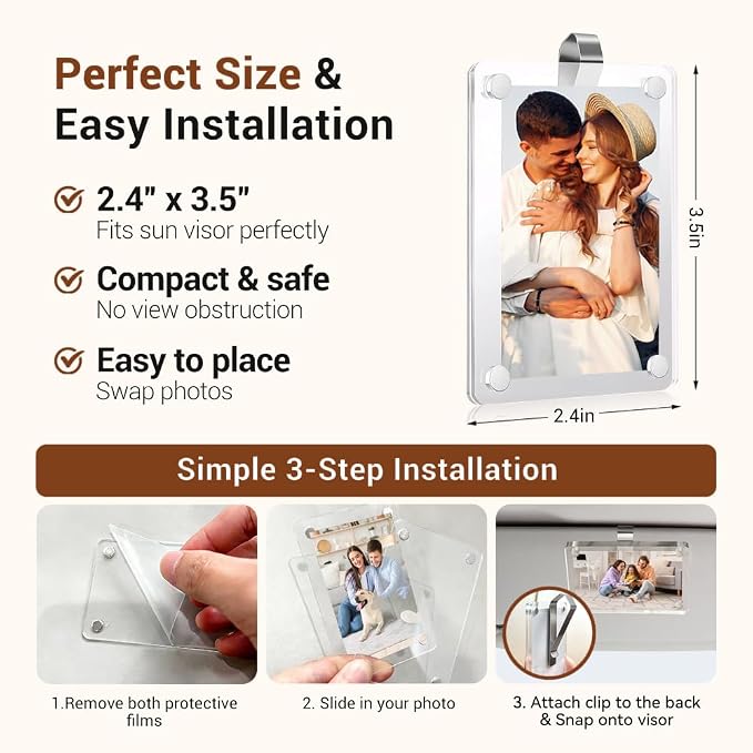 2PCS Car Visor Photo Holder - Personalized Picture Frame for Family/Personal Photos, Universal Sun Visor Clip Accessories, Car Picture Frame Car Accessories (2.36"x3.54") - Image 3