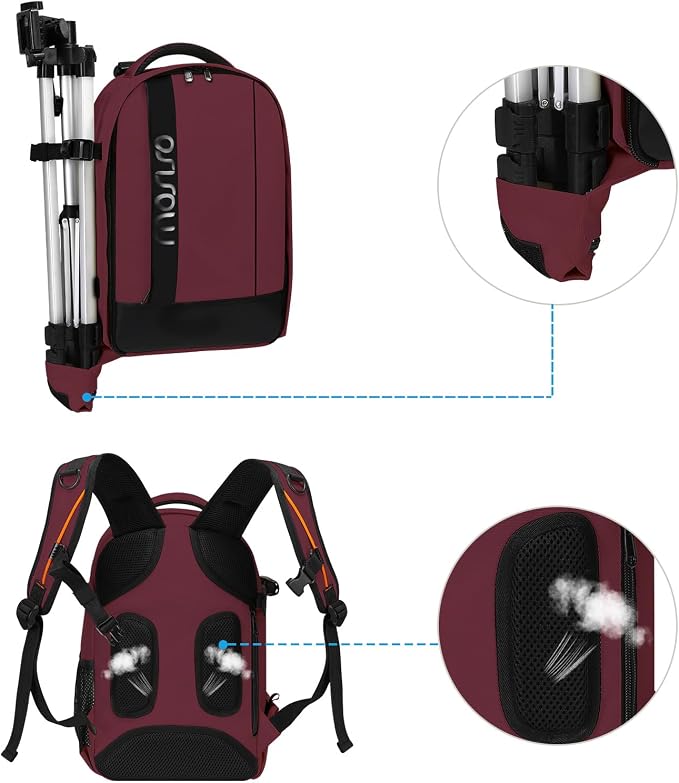 MOSISO Camera Backpack,Photography Backpack Padded Camera Bag, Wine Red | DSLR/SLR/Mirrorless Shockproof Camera Bag with Customized Modular Inserts&Tripod Holder Compatible with Canon,Nikon,Sony - Image 4