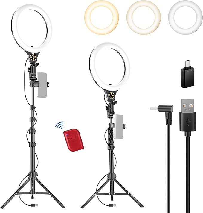 NEEWER ENTRY LEVEL VERSION 10.5" 10W Ring Light with 66" Tripod Stand, Overhead Phone Holder Mount Compatible with iPhone, Bi Color CRI85+ LED Selfie Lighting for TikTok Video Recording Streaming, N43 by Neewer