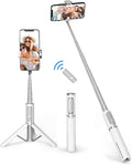 ATUMTEK Selfie Stick Tripod, 3-in-1 Extendable Aluminum Phone Tripod with Detachable Bluetooth Remote, Compatible with iPhone 17/16/15/14/13/12/11/11 Pro/XS Max/XR and Samsung Smartphones, White by ATUMTEK