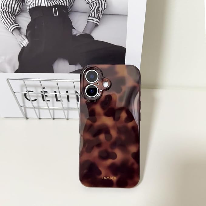 Cute Phone Case for iPhone 16 Case Cheetah Leopard Print | Amber Tortoiseshell Pattern,Full Camera Protective,Slim Shockproof TPU,Aesthetic Girly Glossy Cover for Women Men-Brown - Image 2