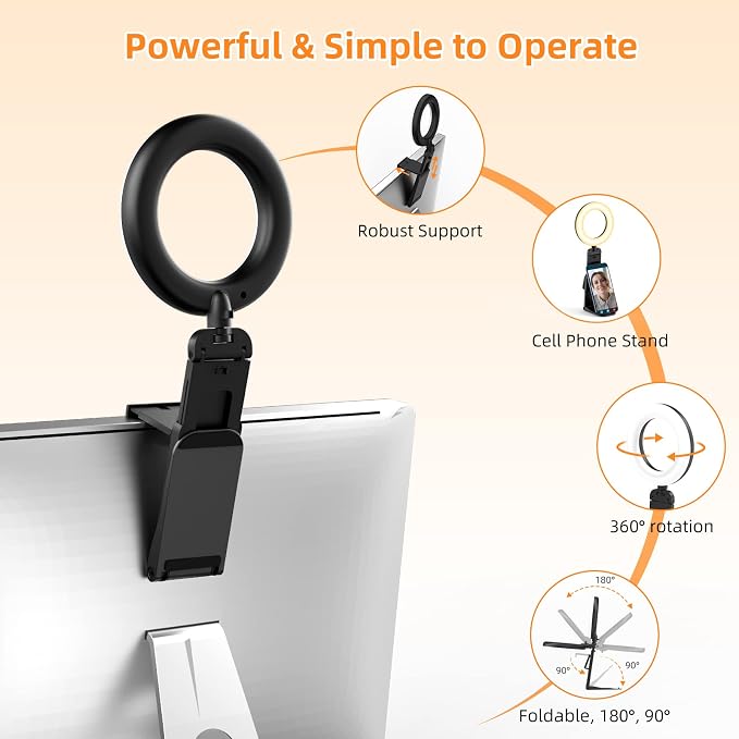 2Packs-Ring Light for Computer Laptop,Video Conference Lighting kit for Zoom Meetings,5" Small Led Selfie Light Portable DeskLight with Stand,Cell Phone Holder Desktop Lighting for Skype Call Black - Image 4