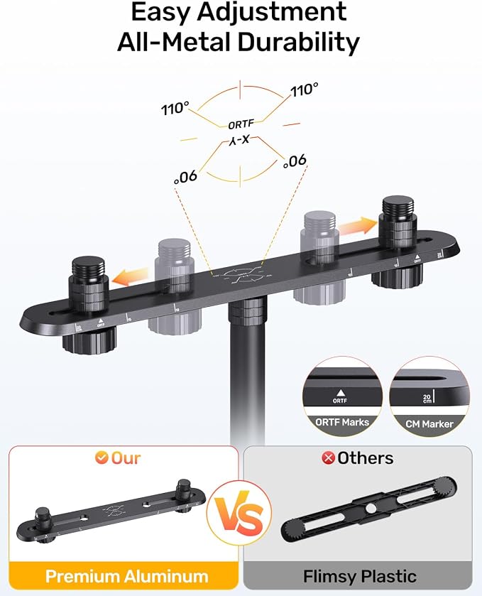Stereo Array Spacing Mic Bar, Portable Dual Microphone Mount, Precision ORTF XY Stereo Bar, Lightweight Mic Holder for Podcast, Field Recording, 1/4”, 3/8” & 5/8” Thread Adapter Fits Most Mic Stands - Image 3