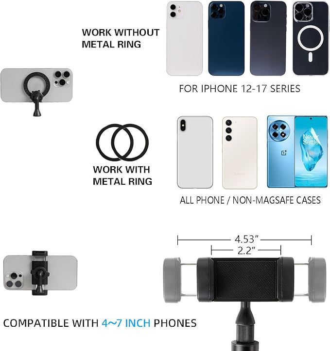 Ground Golf Monopod and Tripod Phone Holder Stand with Spike Stake, 46" Extendable Selfie Stick & Universal 1/4" Screw - Record Stable Hands-Free Golf Swing Videos for magsafe and All Smartphones - Image 5