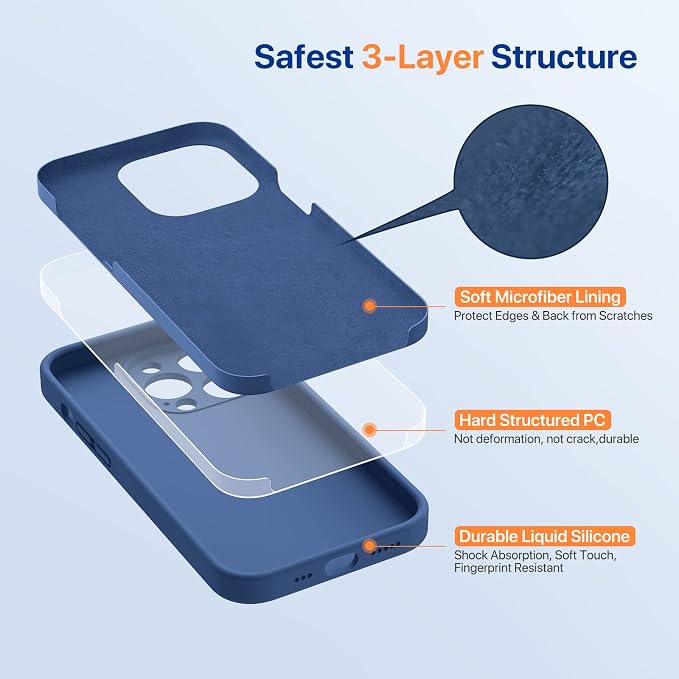 Miracase Silicone for iPhone 14 Pro Case, Glass Blue | Soft Anti-Scratch Microfiber Lining, Premium Silicone Cover Shockproof Drop Protection Phone Case for 14 Pro - Image 7
