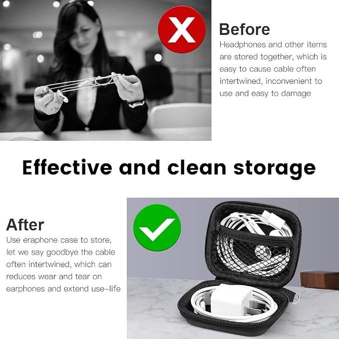 Earbud Case Holder Earphone Case Hard EVA Headphone Storage Bag Small Zipper Pouch Compatible with Wired Earbuds, JBL Vibe Beam 2, Tune Flex, Live Pro 2, TAGRY X08, Btootos A90 Pro -with Clip - Image 4
