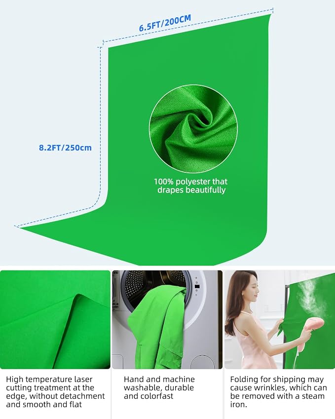 Hemmotop Wider Green Screen Backdrop with Stand, 8x7.5ft Background Kit | Solid Chroma Green, Polyester Cloth, Perfect for Streaming Video Calls Zoom Studio, Ideal for Content Creators, Photography - Image 6