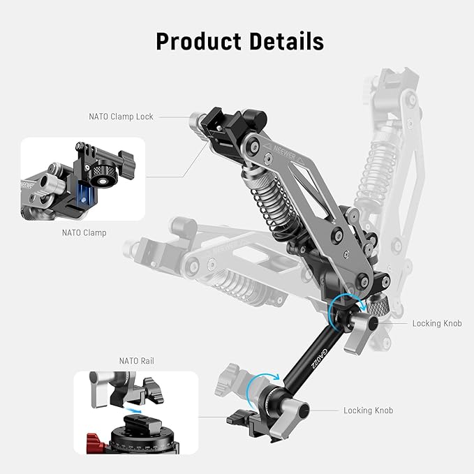 NEEWER Vacuum Suction Cup Car Mount for Action Camera w/Hydraulic Boom Arm | NATO Rail, Compatible with DJI Osmo Pocket 3 Insts360 X5 X4 X3 Hero Adapter Holder, 18oz/500g Max Load, GA022 - Image 6