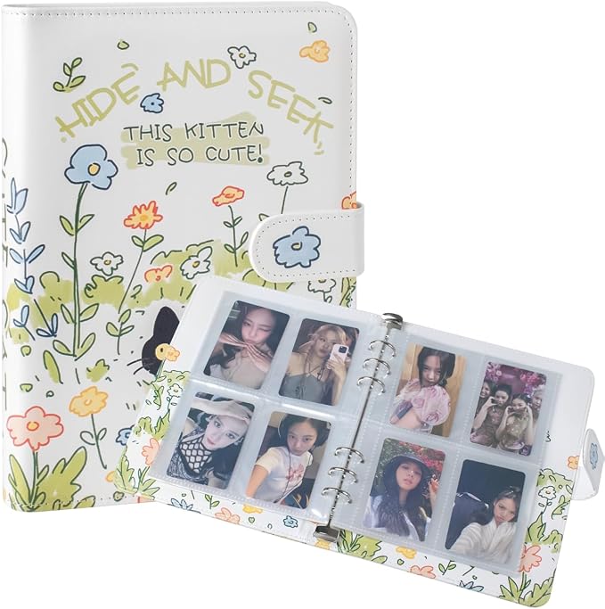 A5 Kpop Photocard Binder, PU Leather Binder Card Collector Album with 30 Inner Pages Up to 240 Card Slots, Photocard Holder Cover with Magnetic Buckle Closure for Organizing Trading Card (Cute Cat) by BUYNOW