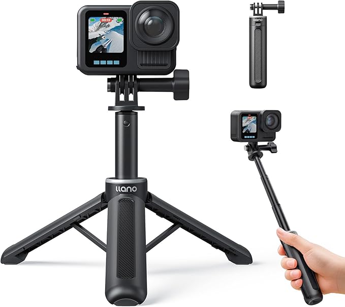 Llano 16" Action Camera Tripod for Gopro Hero 13/12/11/10/9/8, Max 2/1, Extendable Mini Tripod, Standard Mount for Gopro, Portable Handle Grip, Small Selfie Stick, Lightweight, Black by TheHorizonofPossibility