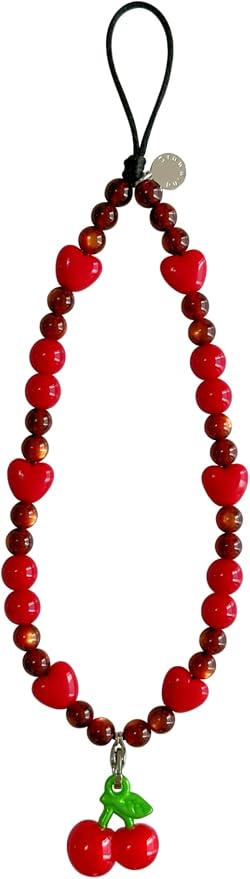 Drawwind Phone Charm Beaded Wristlet Strap Universal Cell Phone Lanyard Cute Bracelet Wrist Strap Beaded Chain String Handmade Accessories for Case Camera Bags (Sweet Cherries) by Drawwind