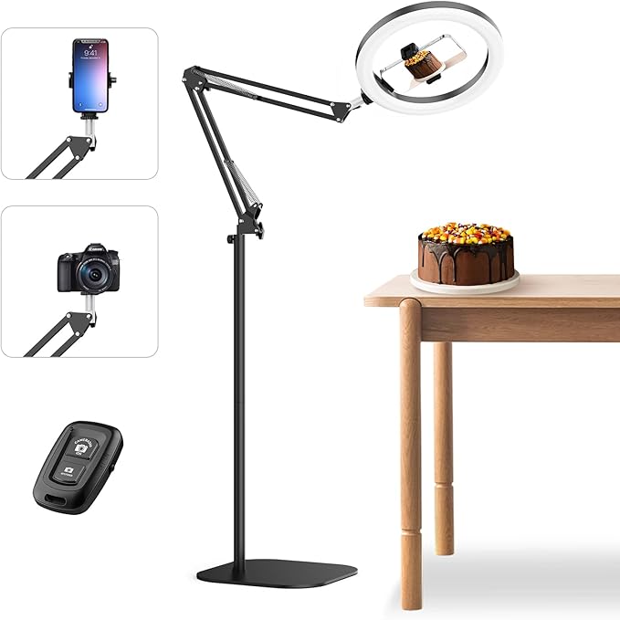 12" Ring Light with Stand Tripod for iPhone, Overhead Phone Camera Mount, Adjustable 72" Height Tripod Holder Floor, Phone Stand for Video Recording Filming Streaming Cooking TikTok YouTube, CRI >95 by BIALEIREWelcomesYourVisit