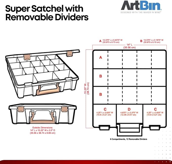 ArtBin 9007AB Super Satchel with Removable Dividers, Portable Art & Craft Organizer with Handle, [1] Plastic Storage Case, Clear | Up to 12 Removable Dividers, 15.25 x 14 x 3.5 Inches, Secure Latches, Carry Handle, Stackable Polypropylene - Image 7