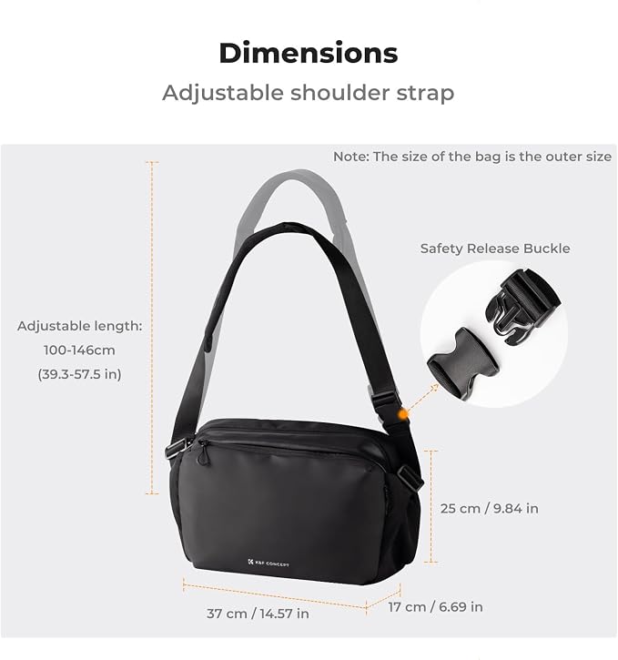 K&F CONCEPT Large Camera Sling Bag, Everyday Shoulder Bag | Multifunction Photography Compact Crossbody DSLR Portable Bag, Compatible for Canon/Nikon/Sony, BS08 - Image 6