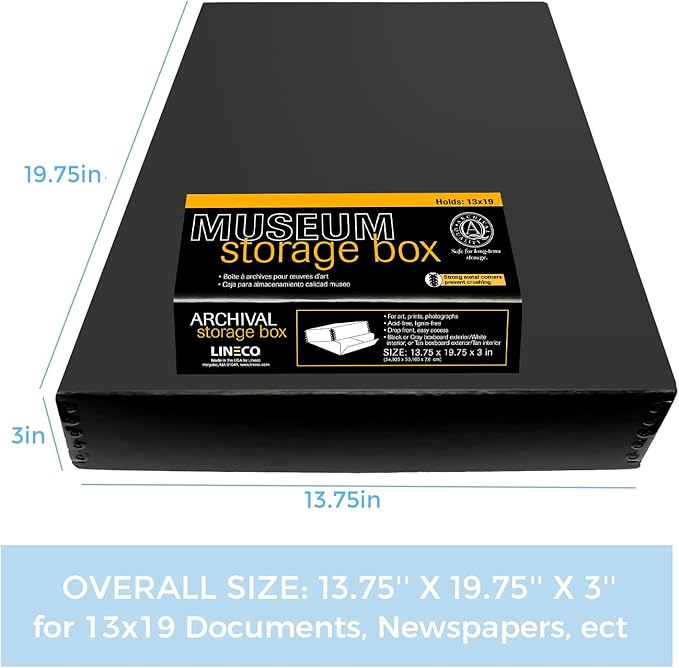 Lineco Museum Archival Storage Box, Drop Front, 13.75x19.75x3 in, Black | Acid-Free with Metal Edge, Preserves Picture Longevity, Organize Photos, Newspapers, Prints, Documents, Crafts, DIY - Image 2
