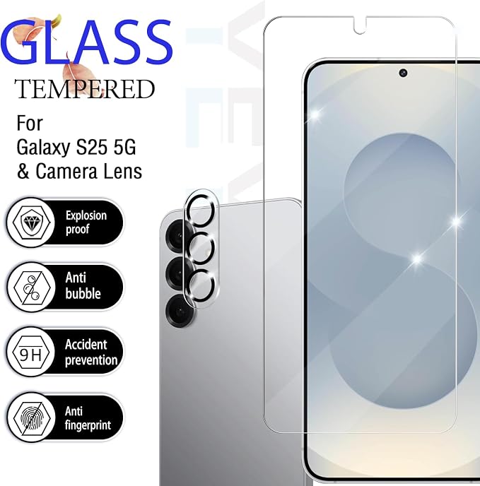 Galaxy S25 Tempered Glass Screen & Lens Protector 2+2 Pack HD Clear | [Ultrasonic Fingerprint Unlock] [Case Friendly] [Bubble-Free] - Image 2