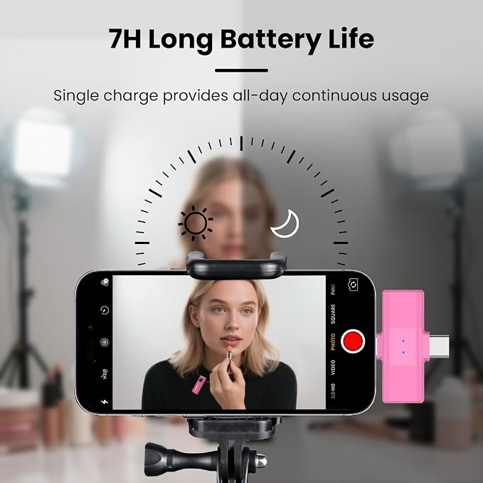 Pink Wireless Lavalier Microphone for iPhone, Noise Cancelling | Crystal clear audio with noise reduction, plug and play with Lightning connector, perfect for TikTok and vlog - Image 7