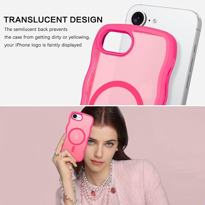 BENTOBEN Magnetic for iPhone 17e Case,Cute Wavy Frame [Compatible with MagSafe] Translucent Matte Anti-Slip Bumper Women Girls Boys Men Shockproof Drop Protective Phone Cover for iPhone 17e,Hot Pink - Image 8