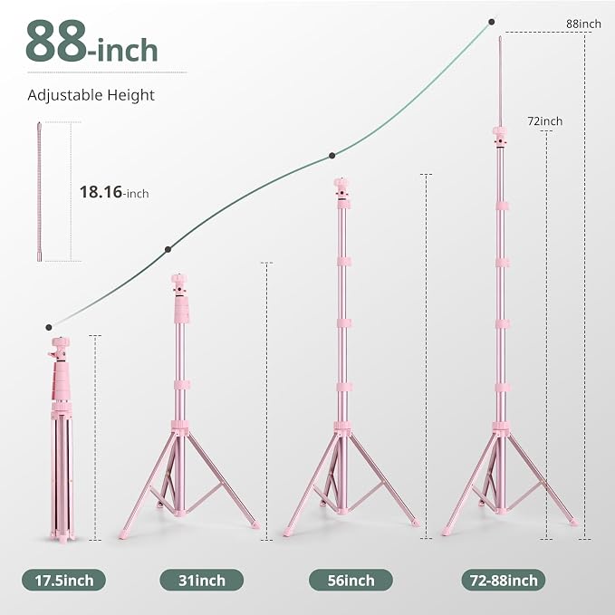 SENSYNE 88" Phone Tripod & Selfie Stick, Extendable Cell Phone Tripod Stand with Wireless Remote and Phone Holder, Pink - Image 4
