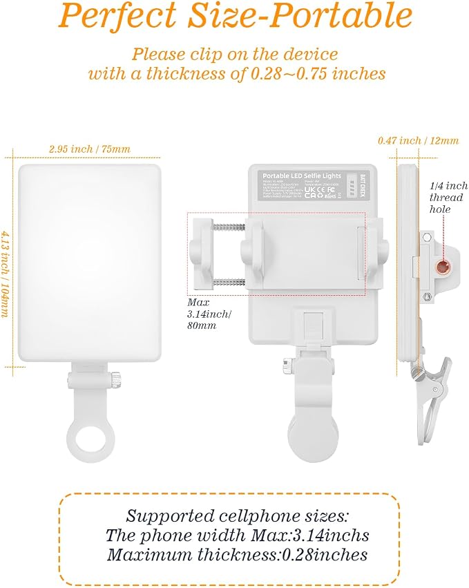 60 LED Portable Selfie Light Video Conference Lighting with Clip & Camera Tripod Adapter Rechargeable 2000mAh CRI 97+, 3 Light Modes for Phone iPhone Webcam Laptop Photo Makeup (Pure White) - Image 7