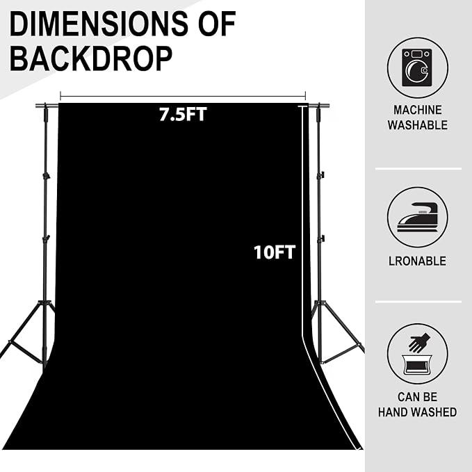 GFCC 7.5FTx10FT Black Backdrop Background for Photography Photoshoot | Non-Reflective, Polyester, Easy Hang, Multipurpose Screen for Studio Photo Booth, Video Recording, Portrait, Halloween - Image 4