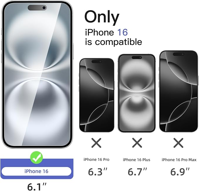 NEW'C 3x Privacy for iPhone 16 Screen Protector (6.1 inches)+ 3x Camera Lens Protector, Sensor Protection, Case Friendly Tempered Glass Film + Dust Plug - Easy installation tool included - Image 2
