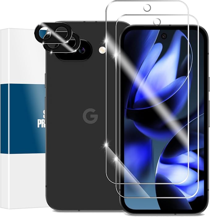 Screen Protector for Google Pixel 9A, [2+2 Pack] Tempered Glass for Pixel 9A & Camera Lens Protectors[Ultrasonic Fingerprint Unlock] [Case Friendly] [Bubble-Free] 6.3 Inches by YEYEBF