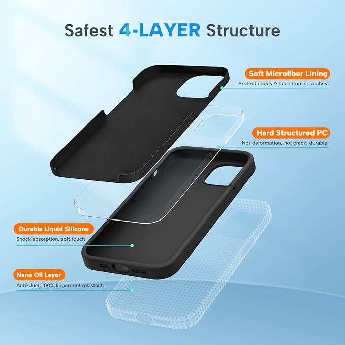 Miracase Silicone for iPhone 13 Case, Black | Soft Anti-Scratch Microfiber Lining, Premium Silicone Cover Shockproof Drop Protection Phone Case for 13 - Image 5