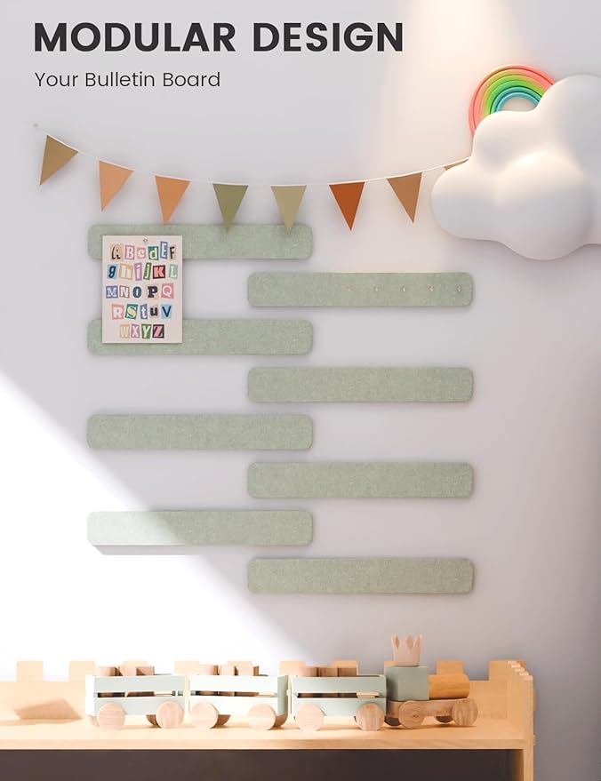 Fluxynara 13" x 2" Felt Wall Panels, Sage | 8-Pack Includes 50 Push Pins and Adhesive Tabs for Photos, Notes and Decor in Bedroom Doors, Home Office or Studios - Image 3