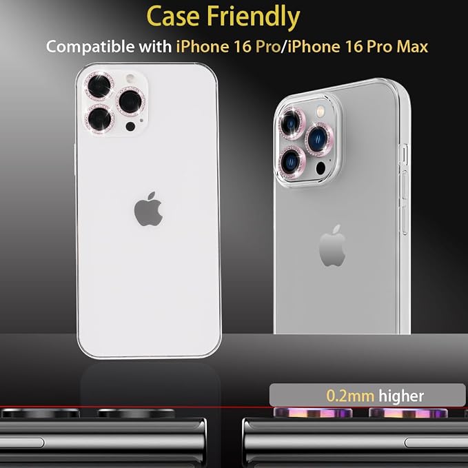 Camera Lens Protector for iPhone 16 Pro/16 Pro Max, Diamond Pink | Tempered Glass, Auto-align Tray, Easy Installation, Case Friendly, Anti-Scratch, HD Clear, Ultra Slim - Image 5
