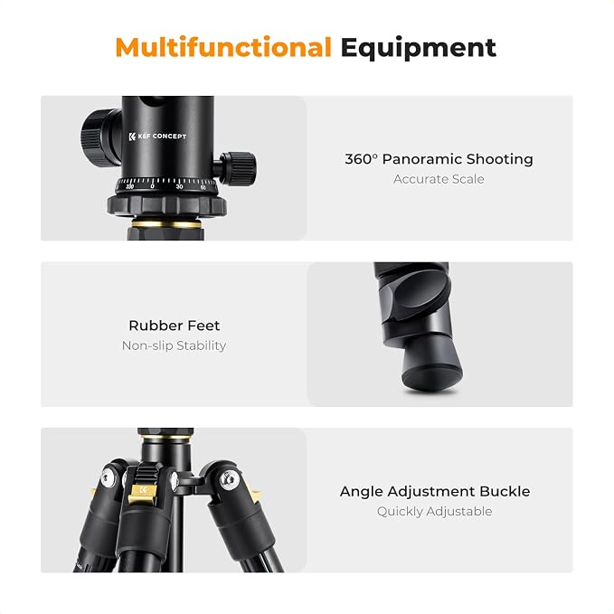 K&F CONCEPT 72" Aluminum Tripod for Camera | Remote & Extra QR Plate, Tripod Monopod for DSLR/Phone, Lightweight Foldable Travel Tripod, TM2324 - Image 4
