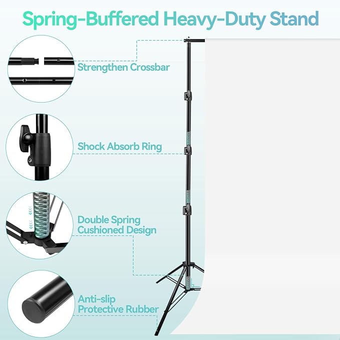 EMART Heavy Duty Photo Backdrop Stand Kit 10 x 10 FT with White Backdrop | Background Stand Backdrop-White, 6Clamps, 2Sandbags for Photography Studio, Video Recording, Live Stream, Zoom, Portrait, Pet - Image 4