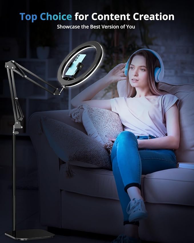 UBeesize 12" Ring Light Tripod for iPhone, 75" Tall Overhead Phone Mount | CRI95 Selfie Light with Stand and Remote, Overhead Camera Mount for Cooking, TikTok, YouTube, Photography - Image 6