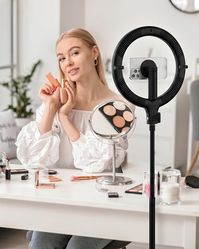 KraftGeek Ring Light with Stand, Magnetic Phone Tripod with Light | 5000mAh Rechargeable 10.2" LED Ring Light, Portable Foldable Design, Auto-Open Tripod, Up to 76" Height, Up to 10H Runtime - Image 7