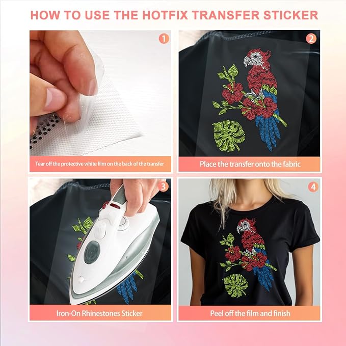 1 Pc Parrot Pattern Iron on Hotfix Transfer Decal, Bling DIY Patch Clothing Repair Applique T-Shirt Vest Shoes Hat Jacket Decor Clothing DIY Accessories - Image 5