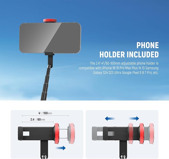 NEEWER Basics PA991 Selfie Stick Tripod Compatible with iPhone Samsung Android, 57.9 Inch Metal Portable Lightweight Travel Mobile Phone Stand with Holder & Remote Control for Video Recording - Image 6